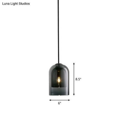 Contemporary Glass Cloche Hanging Lamp With Kitchen Lighting - 1 Bulb Fixture