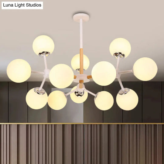 White Glass Globe Chandelier Light Fixture - Modern Dining Room Hanging Kit With 9/12/16 Heads