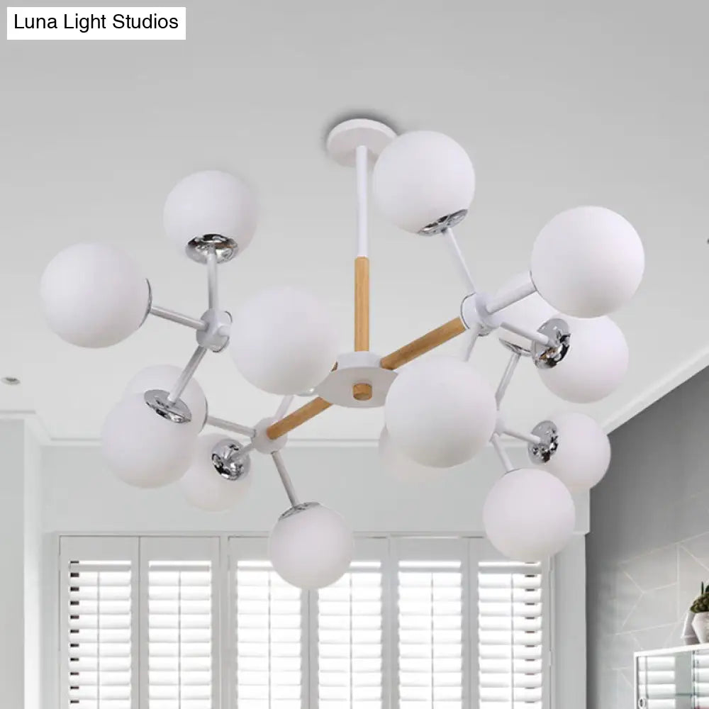 White Glass Globe Chandelier Light Fixture - Modern Dining Room Hanging Kit With 9/12/16 Heads 16 /
