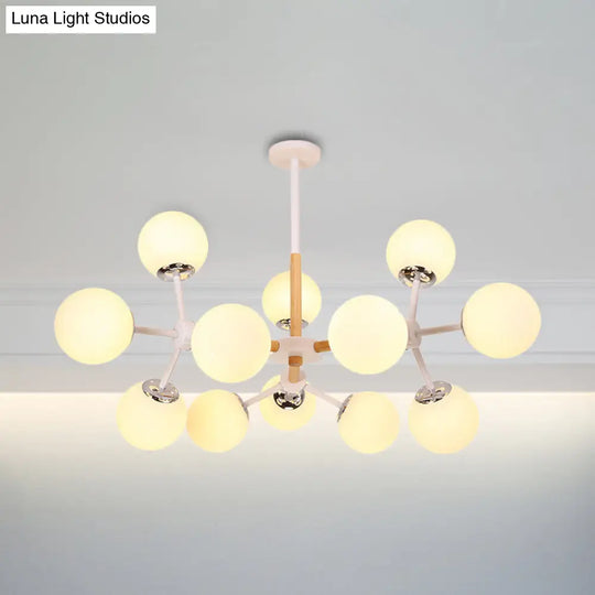 Contemporary Globe Chandelier - White Glass 9/12/16 Head Dining Room Hanging Light Kit