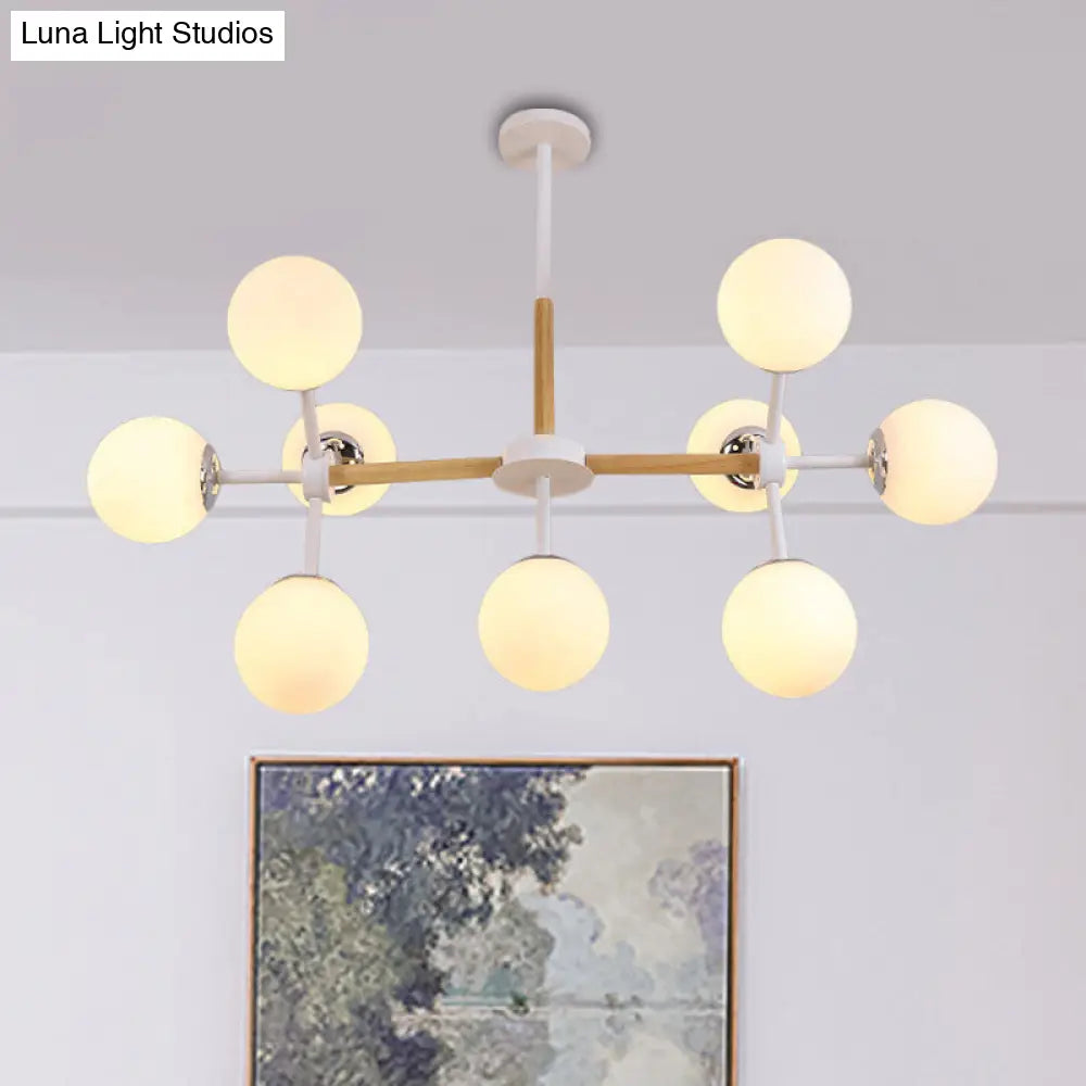 White Glass Globe Chandelier Light Fixture - Modern Dining Room Hanging Kit With 9/12/16 Heads 9 /