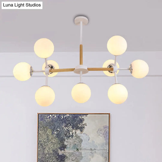 White Glass Globe Chandelier Light Fixture - Modern Dining Room Hanging Kit With 9/12/16 Heads 9 /