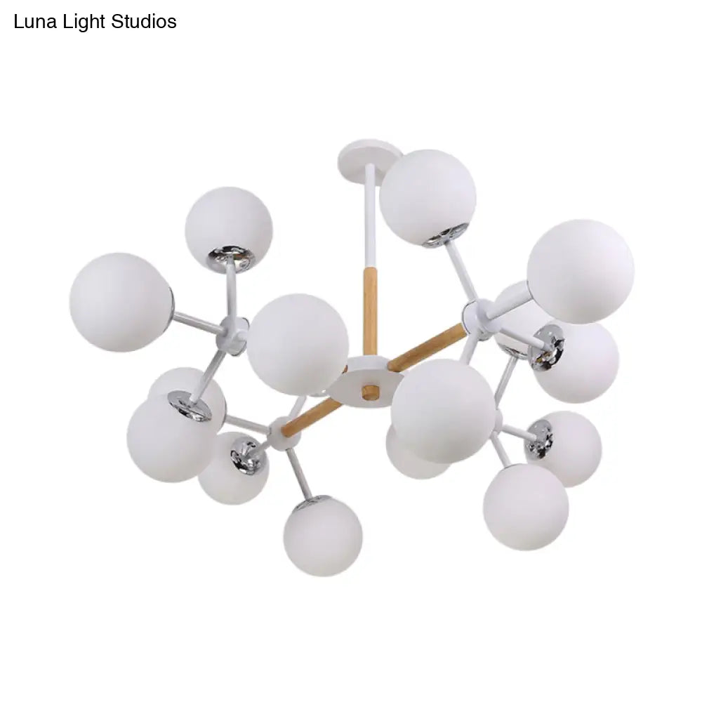 Contemporary Globe Chandelier - White Glass 9/12/16 Head Dining Room Hanging Light Kit