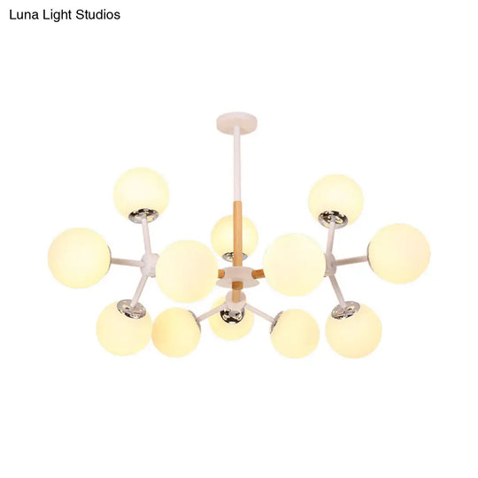 Contemporary Globe Chandelier - White Glass 9/12/16 Head Dining Room Hanging Light Kit