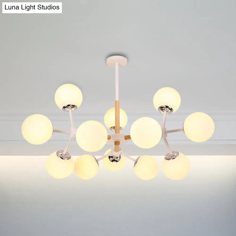 White Glass Globe Chandelier Light Fixture - Modern Dining Room Hanging Kit With 9/12/16 Heads