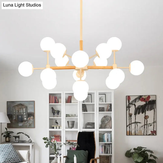 White Glass Globe Chandelier Light Fixture - Modern Dining Room Hanging Kit With 9/12/16 Heads