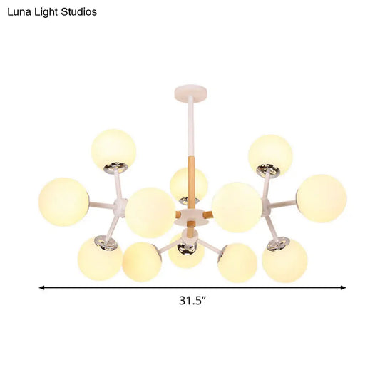 Contemporary Globe Chandelier - White Glass 9/12/16 Head Dining Room Hanging Light Kit
