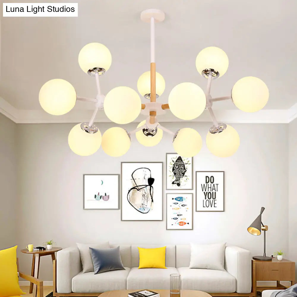 Contemporary Globe Chandelier - White Glass 9/12/16 Head Dining Room Hanging Light Kit