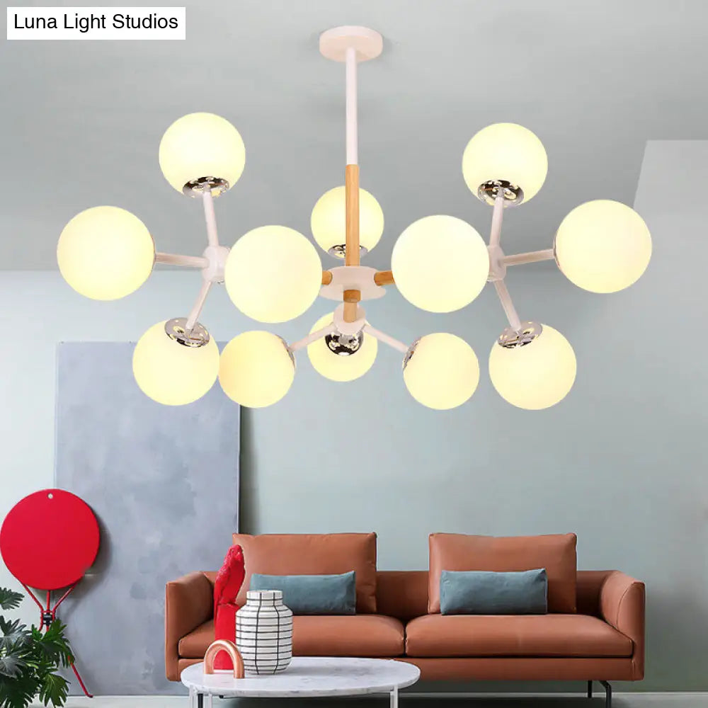 White Glass Globe Chandelier Light Fixture - Modern Dining Room Hanging Kit With 9/12/16 Heads 12 /
