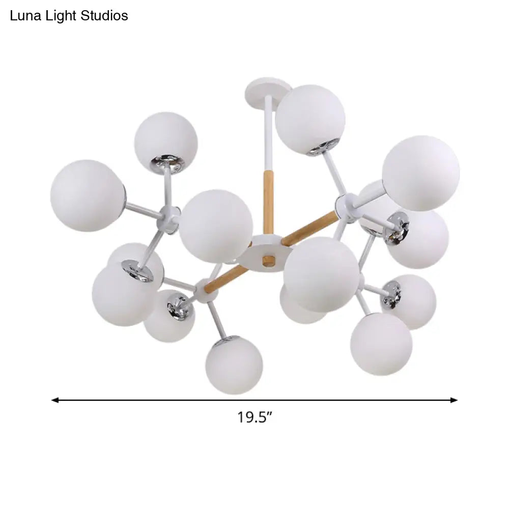 Contemporary Globe Chandelier - White Glass 9/12/16 Head Dining Room Hanging Light Kit