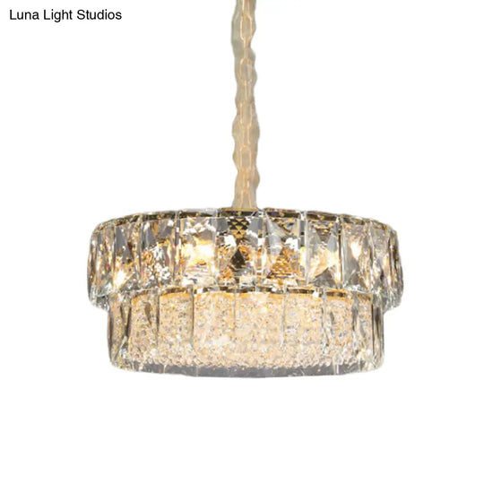 Contemporary Gold 2-Tier Crystal Ceiling Pendant Chandelier - 7 Lights Beveled Design For