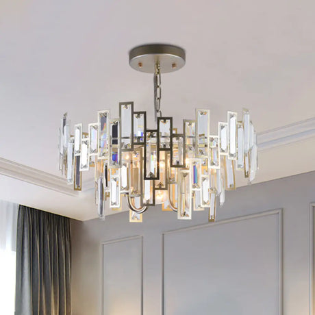 Contemporary Gold/Black Round Bedroom Suspension Light With 6 Crystal Block Bulbs Gold