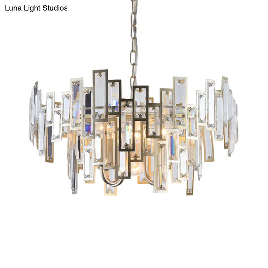 Contemporary Gold/Black Round Bedroom Suspension Light With 6 Crystal Block Bulbs