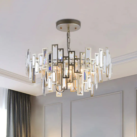 Contemporary Gold/Black Round Bedroom Suspension Light With 6 Crystal Block Bulbs Gold
