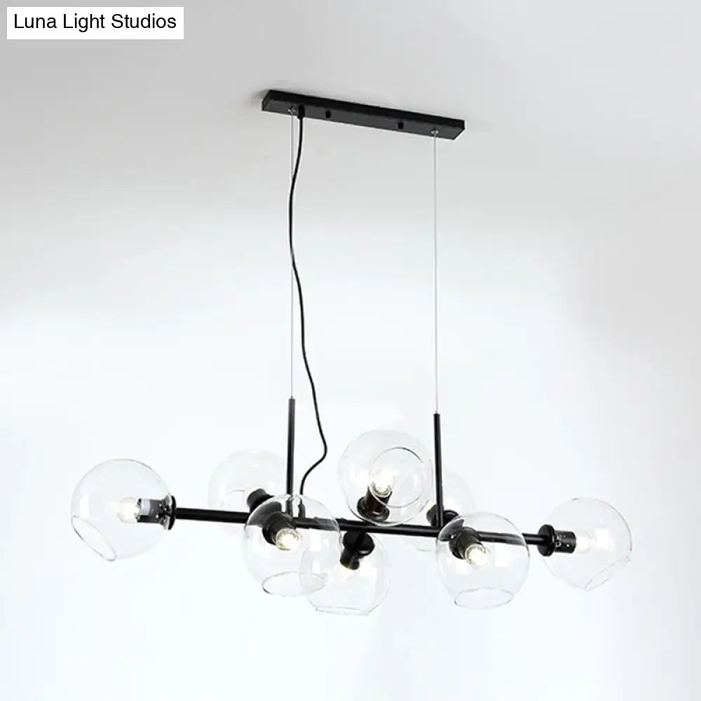 Contemporary Gold/Black Round Island Lighting With 8 Smoky Glass Heads - Linear Design