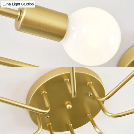 Contemporary Gold/Black/White Sputnik Semi Flush Ceiling Light - 6 - Light Metal Mount For Bedroom