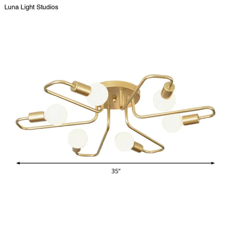 Contemporary Gold/Black/White Sputnik Semi Flush Ceiling Light - 6 - Light Metal Mount For Bedroom