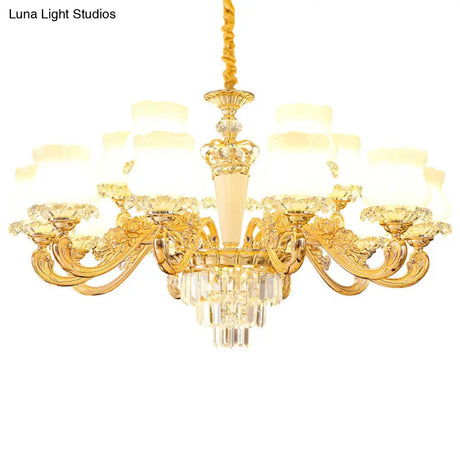 Contemporary Gold Bud Drop Lamp With Milky Glass - Dining Room Chandelier