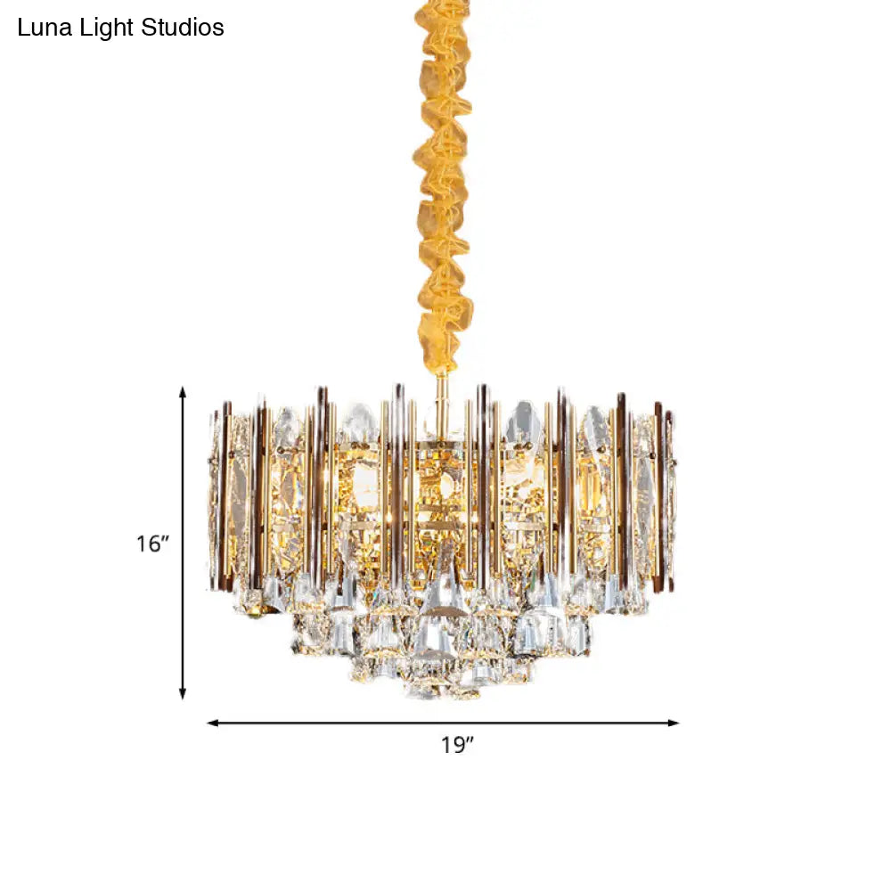 Contemporary Gold Ceiling Chandelier - Beveled Crystal 7-Bulb Conic Suspension Pendant