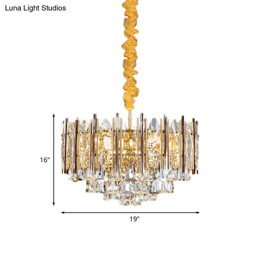 Contemporary Gold Ceiling Chandelier - Beveled Crystal 7-Bulb Conic Suspension Pendant