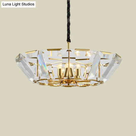 Contemporary Gold Chandelier: 5-Head Living Room Ceiling Light Kit With Crystal Bowl Shade