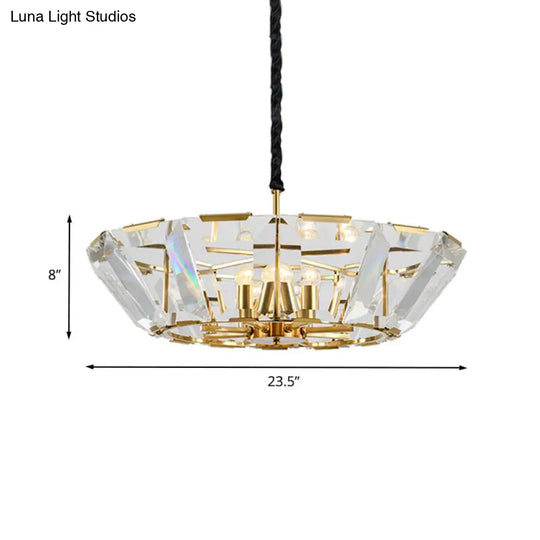 Contemporary Gold Living Room Ceiling Chandelier - 5 Heads Hanging Light Kit With Crystal Shade