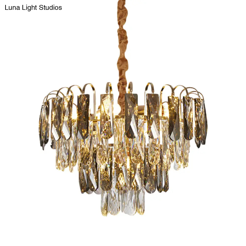 Contemporary Gold Chandelier with Clear Rectangle Cut Crystals 5 Lights Clear