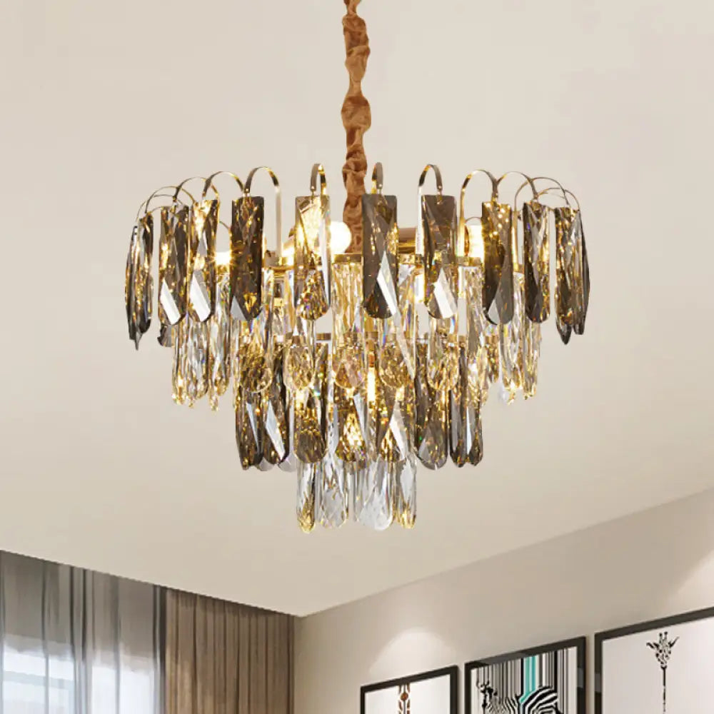 Contemporary Gold Chandelier with Clear Rectangle Cut Crystals 5 Lights Clear