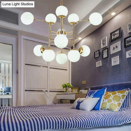 Contemporary Gold Chandelier With Opal Glass Shades - 12/16/24 Lights