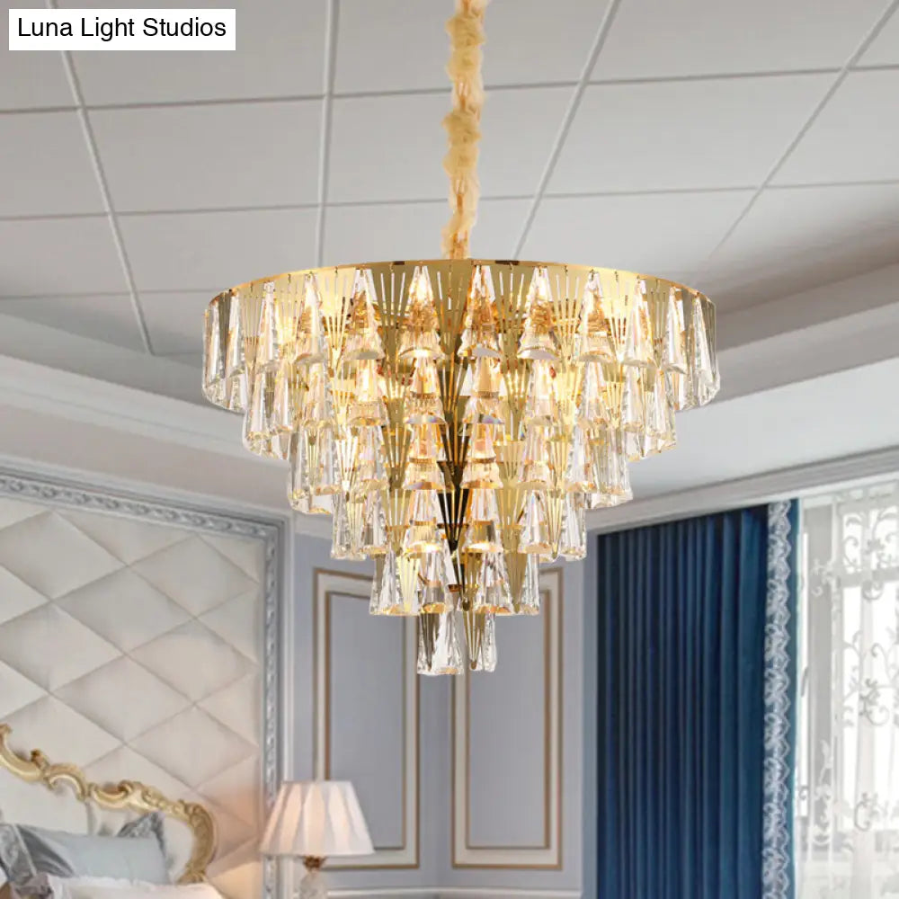Contemporary Gold Conical Crystal Chandelier - 8-Bulb Pendant Ceiling Light For Dining Room