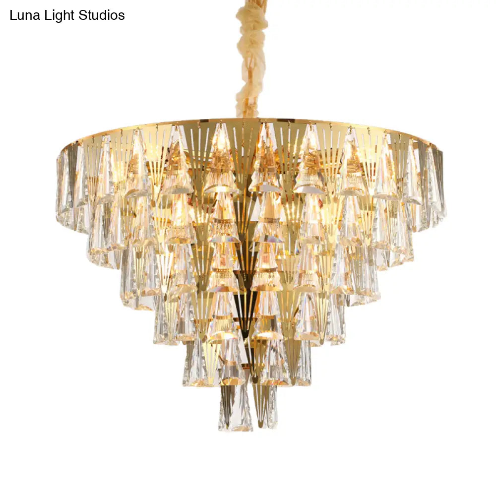 Contemporary Gold Conical Crystal Chandelier - 8-Bulb Pendant Ceiling Light For Dining Room