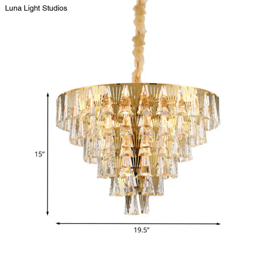 Contemporary Gold Conical Crystal Chandelier - 8-Bulb Pendant Ceiling Light For Dining Room