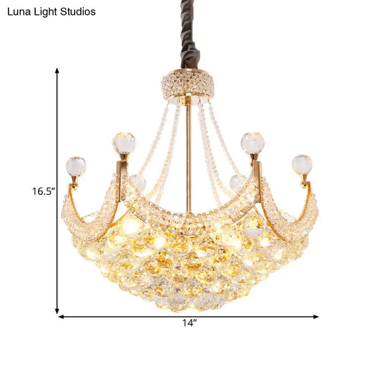 Contemporary Crystal Chandelier: Dome Pendant Lamp With 6-Bulb Gold Ceiling Fixture