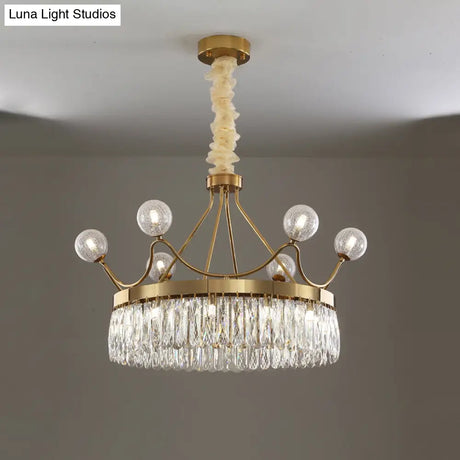 Contemporary Gold Crystal Crown Chandelier - 13-Bulb Suspension Pendant Light