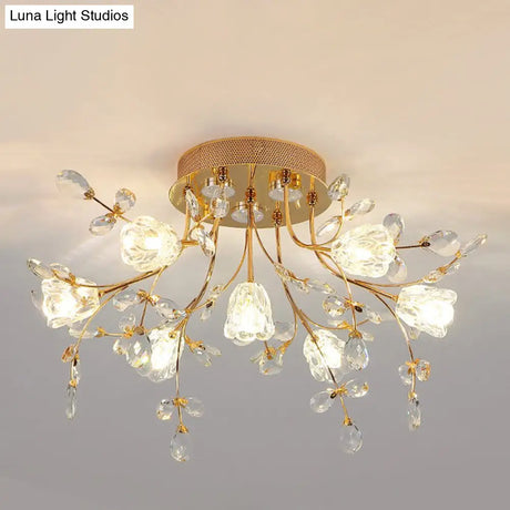 Contemporary Gold Crystal Flush Mount Lamp - 7 - Head Bedroom Lighting