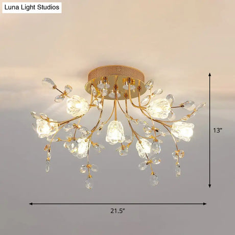 Contemporary Gold Crystal Flush Mount Lamp - 7 - Head Bedroom Lighting