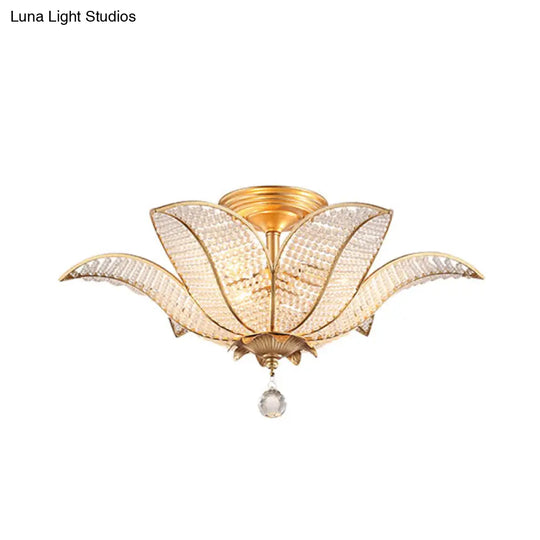 Contemporary Gold Crystal Flush Mount Lighting Fixture For Living Room Ceiling - 3-Light