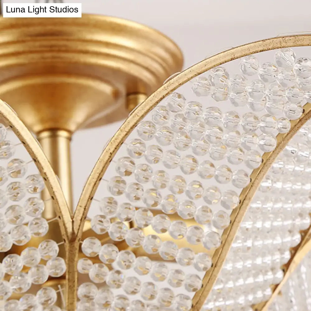 Contemporary Gold Crystal Flush Mount Lighting Fixture For Living Room Ceiling - 3-Light