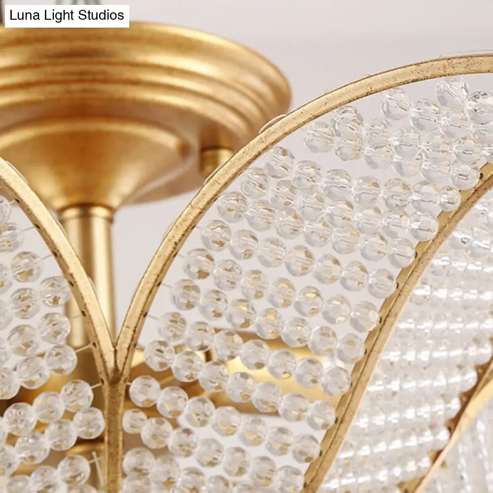 Contemporary Gold Crystal Flush Mount Lighting Fixture For Living Room Ceiling - 3-Light