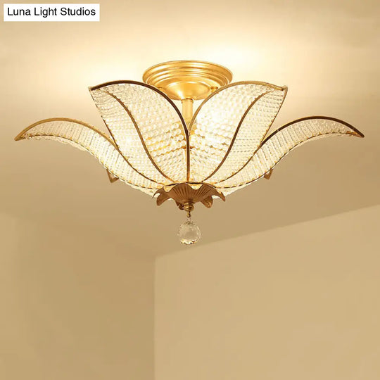Contemporary Gold Crystal Flush Mount Lighting Fixture For Living Room Ceiling - 3-Light