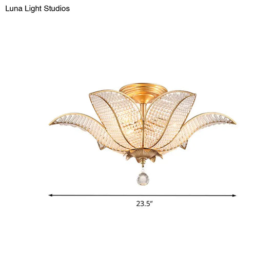 Contemporary Gold Crystal Flush Mount Lighting Fixture For Living Room Ceiling - 3-Light