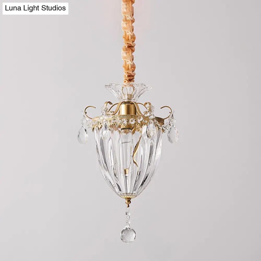 Contemporary Gold Crystal Lantern Suspension Lamp - Head Down Lighting Pendant For Parlour