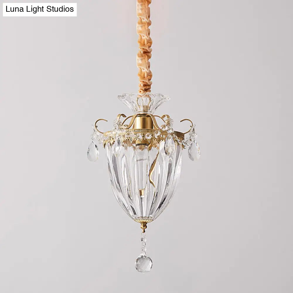 Contemporary Crystal Gold Pendant Light For Parlour With Downward Lighting