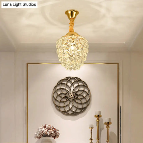 Contemporary Gold Crystal Pendant Ceiling Lamp For Dining Room - Elegant 1-Bulb Hanging Fixture