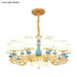 Contemporary Gold Curved Chandelier With Opaline Frosted Glass - Stylish Ceiling Suspension Lamp