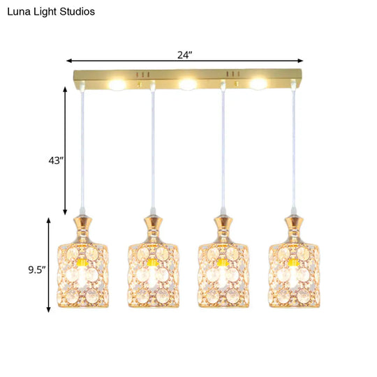 Modern Gold Cylinder Shape Hanging Pendant With 4-Light Beveled K9 Crystal