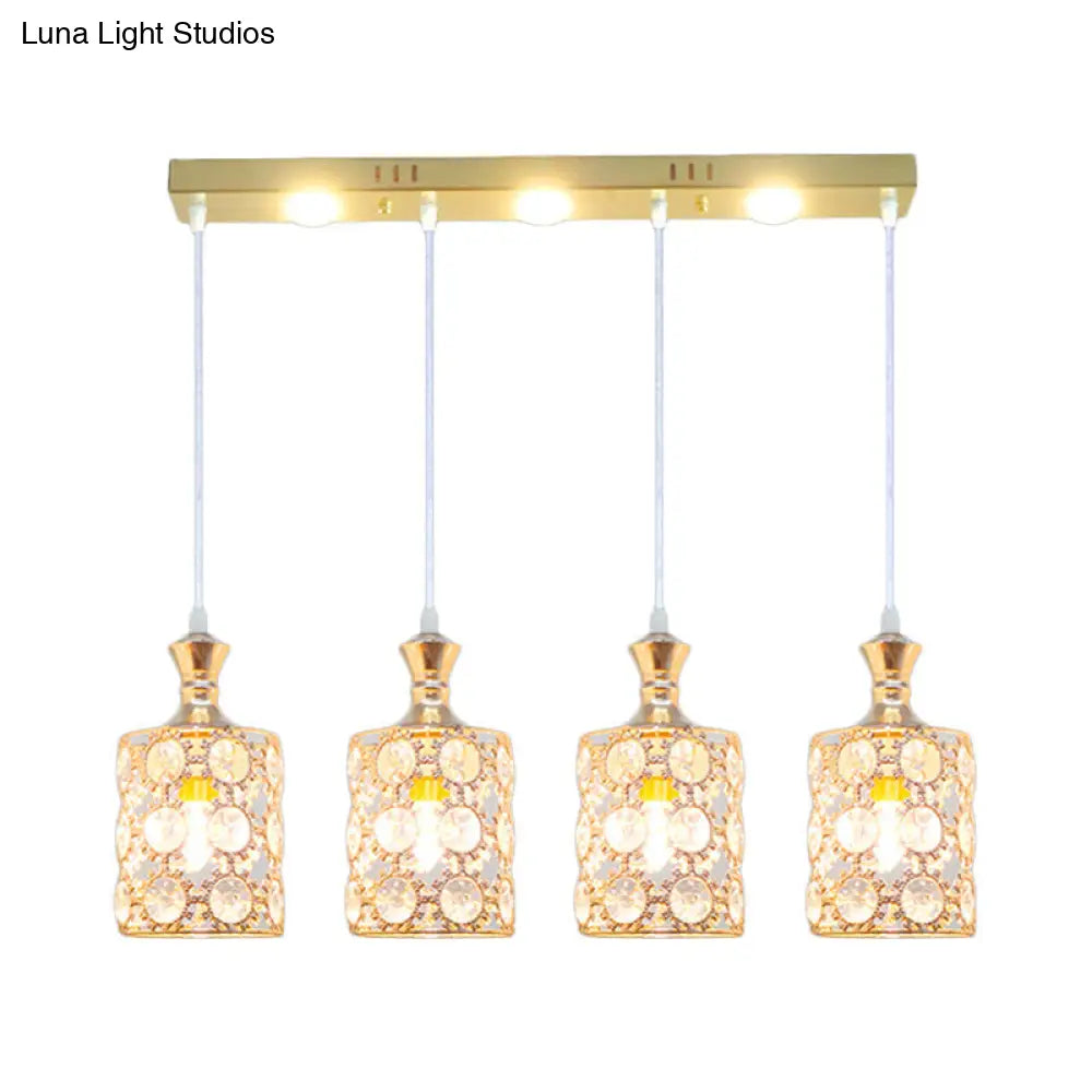 Modern Gold Cylinder Shape Hanging Pendant With 4-Light Beveled K9 Crystal