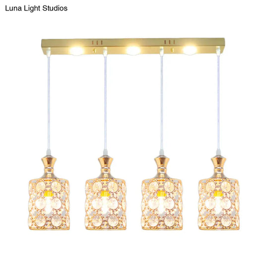 Modern Gold Cylinder Shape Hanging Pendant With 4-Light Beveled K9 Crystal
