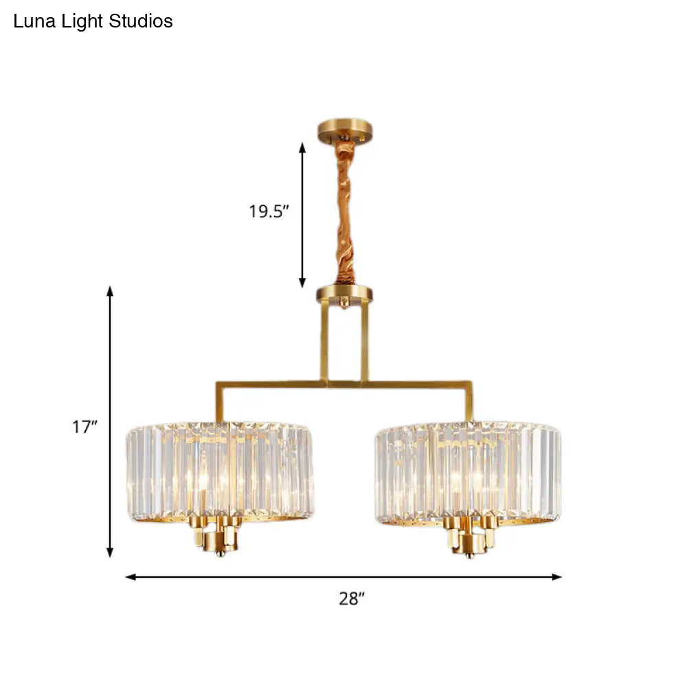 Contemporary Gold Drum Chandelier - Clear Crystal 3/6/9 Heads Living Room Lighting
