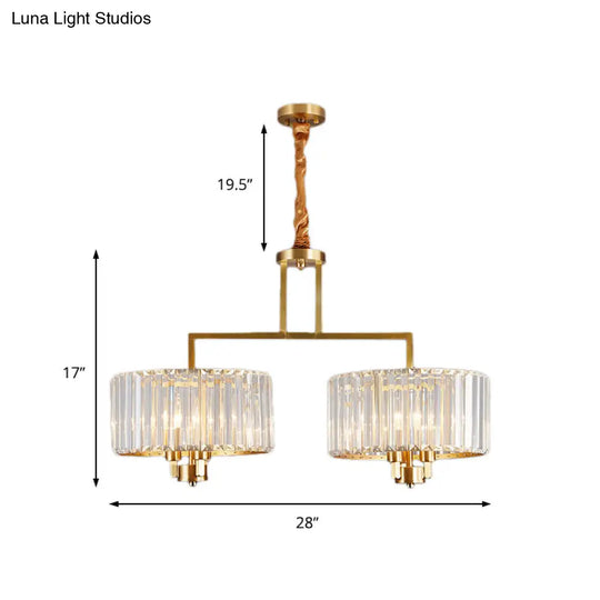 Contemporary Gold Drum Chandelier - Clear Crystal 3/6/9 Heads Living Room Lighting
